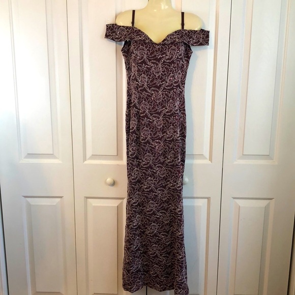 New Vintage Y2K Candalite Sequin Lace Off Shoulder Maxi Dress Size Small - Picture 1 of 8